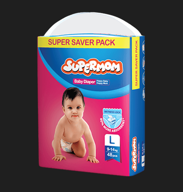 SuperMoM L Size 48pcs Belt System Baby Diaper for 9 to 14kg Babies