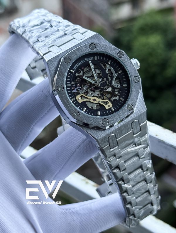 AP AUTOMATIC SKELETON SILVER BODY BLACK DIAL