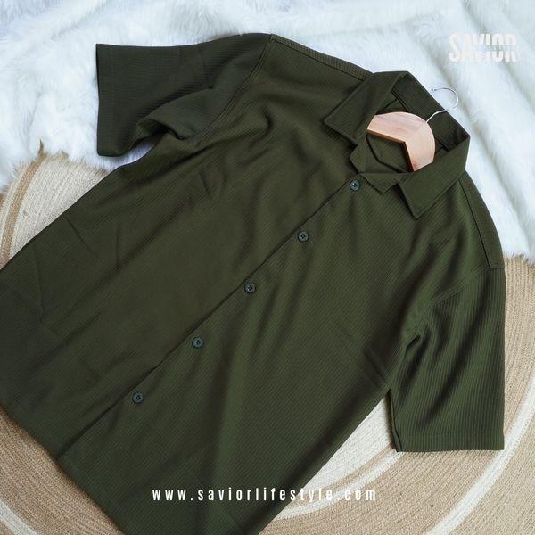Olive Green - Drop Shoulder Cuban Shirt