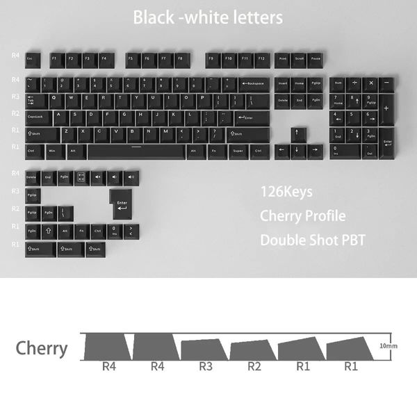 White on Black PBT Cherry Keycaps - 126 Keys