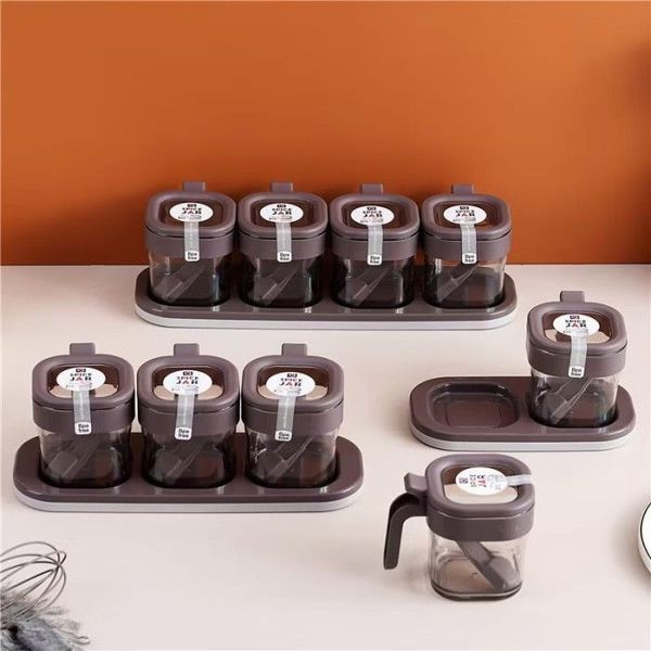 Spice Jar Set with Stand (3/4 Pcs) – Airtight & Spoon Included