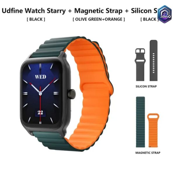 Udfine Watch Starry 1.8” HD Display Bluetooth Call Alexa Smartwatch Double Straps – Black Color