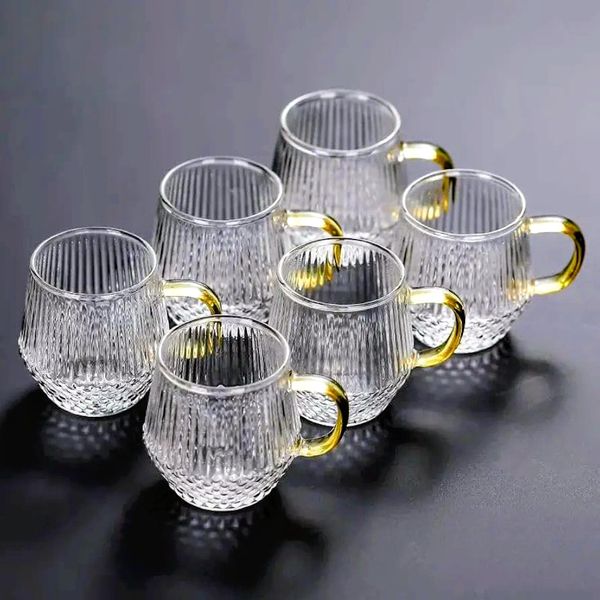 High borosilicate transparent glasses tea/coffee cup set ☕ 6 pieces set.beautiful handle.