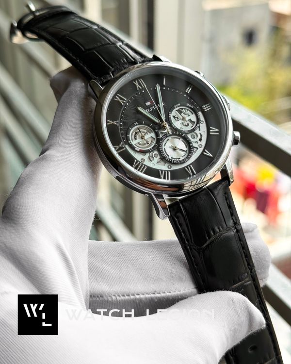 HILFIGER LEATHER BLACK BELT BLACK DIAL