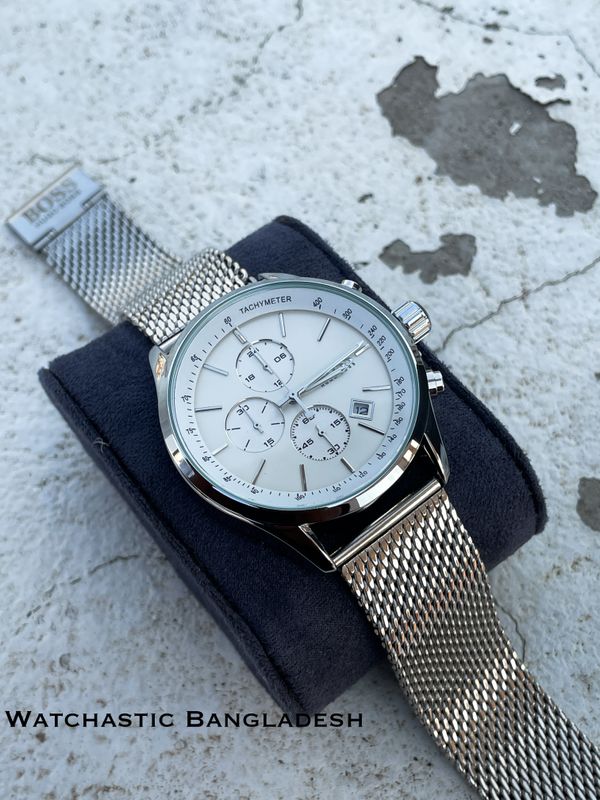BOSS MESH CHAIN SILVER CASE WHITE DIAL
