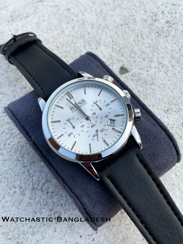 BOSS TREE CHRONO BLACK BELT SILVER CASE WHITE DIAL
