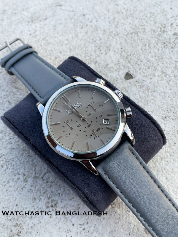 BOSS THREE CHRONO GREY BELT SILVER CASE GREY DIAL