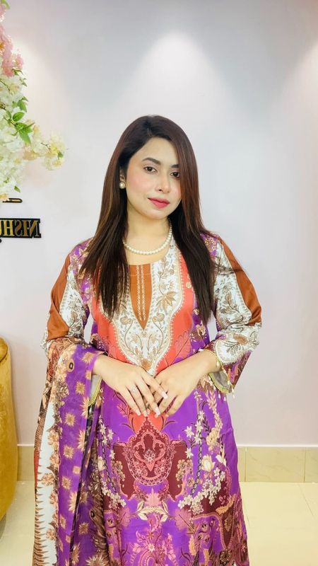 চেরি জর্জেট ডিজিটাল প্রিন্ট জামা সেট ও বাটার সিল্ক সালোয়ার | লেডিস কালেকশন