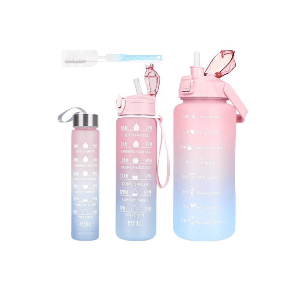 3-Piece Set with Time Graduated Space Cup Gradient Water Cup High Capacity Portable Plastic Cups Outdoor Travel Gym Bottles Water Bottles
