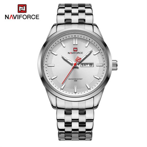 Naviforce 9203 Gents Chain Watch - White Dial- Silver Bezel- Silver Chain- TF Code NF605CM