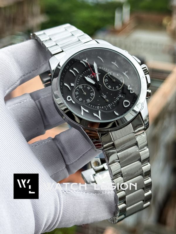 FOSSIL ARABIC CHRONO FULL SILVER BLACK DIAL