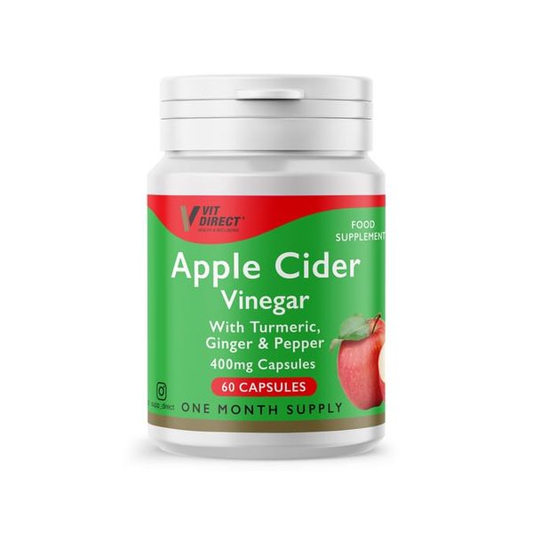 Apple Cider Vinegar With Turmeric, Ginger & Pepper 400mg 60 Capsules - Made in UK