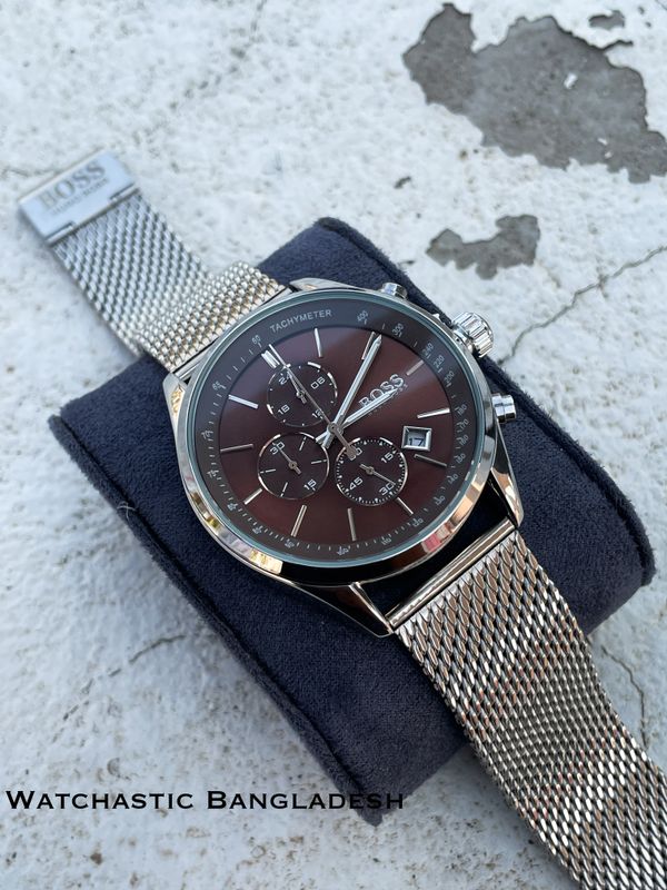 BOSS MESH CHAIN SILVER CASE BROWN DIAL