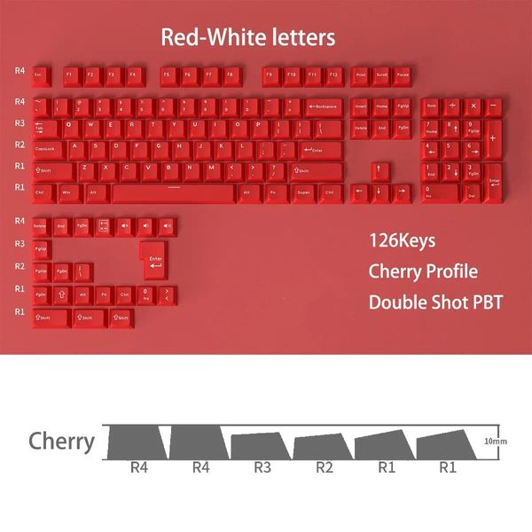 White on Red PBT Cherry Keycaps - 126 Keys