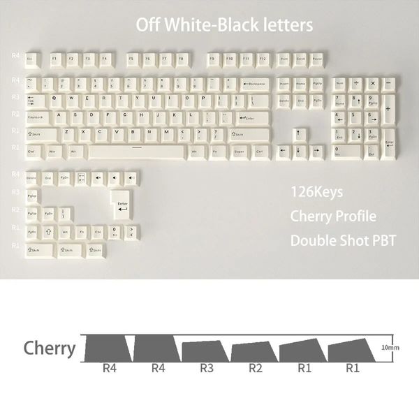 Black on Off-White PBT Cherry Keycaps - 126 Keys