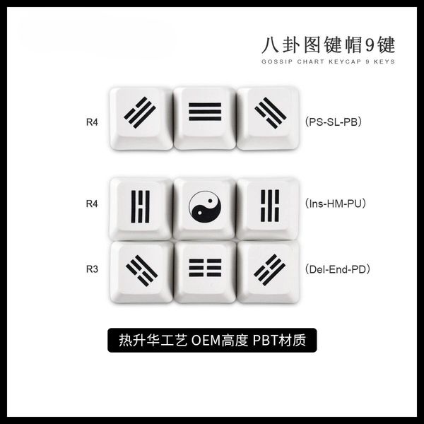 Trigrams Themed Keycaps Set - Set of 9 Keys