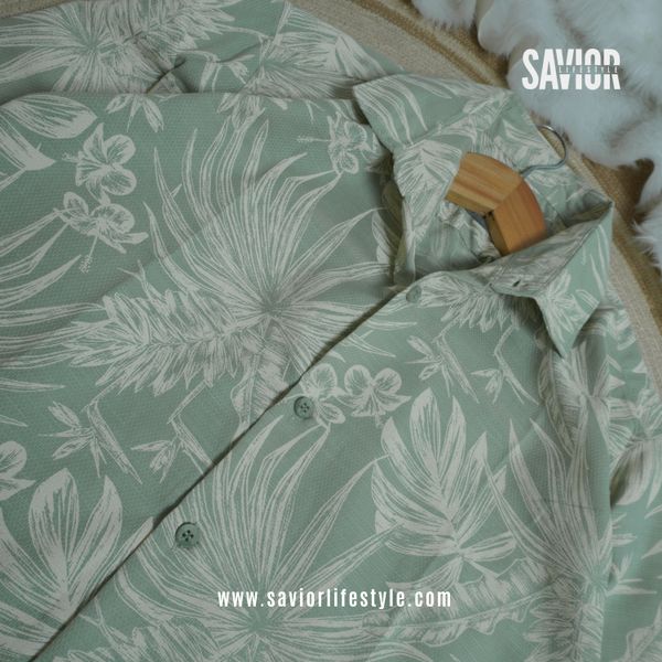 Mint Leafy - Full Sleeve Party Wear Print Shirt