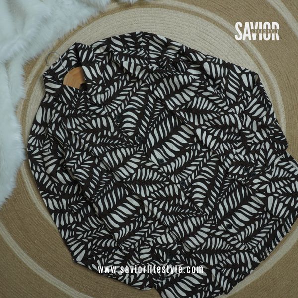 Chocolate Leafy - Full Sleeve Party Wear Print Shirt