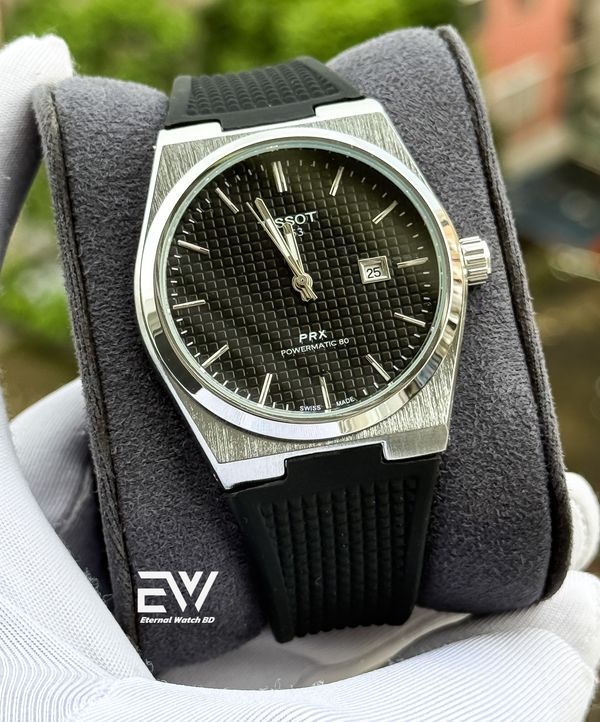TISSOT PRX BLACK DIAL SILVER CASE