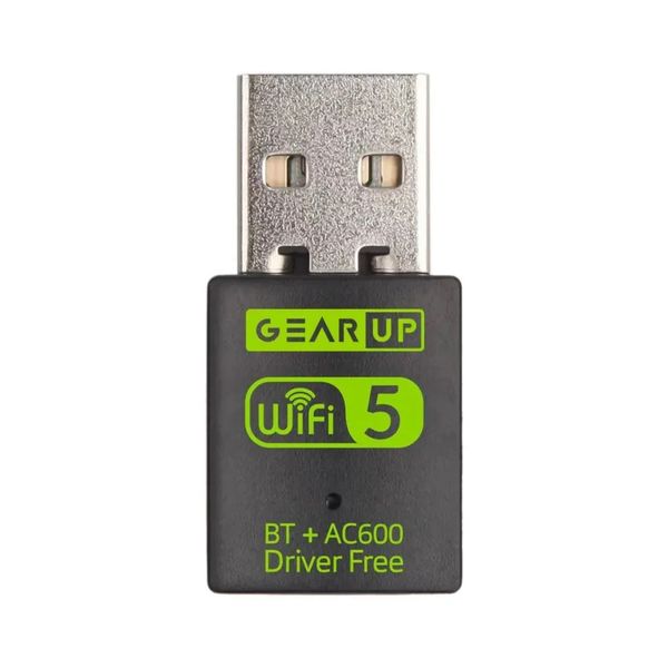 GearUP 600Mbps Dual Band WiFi + Bluetooth Adapter For Windows PC/Laptop- (Driver Free Version, WiFi Hotspot Supported, 2.4GHz + 5GHz)