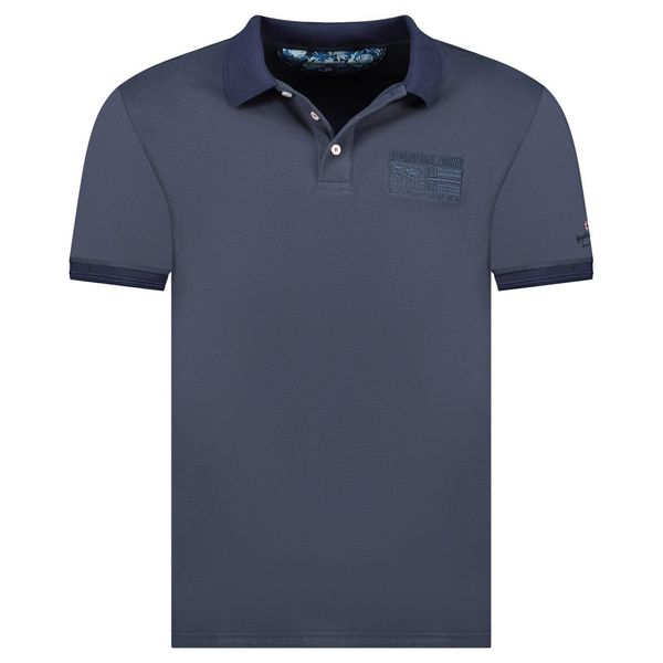 Embroidered polo shirt with flags and navy short sleeves