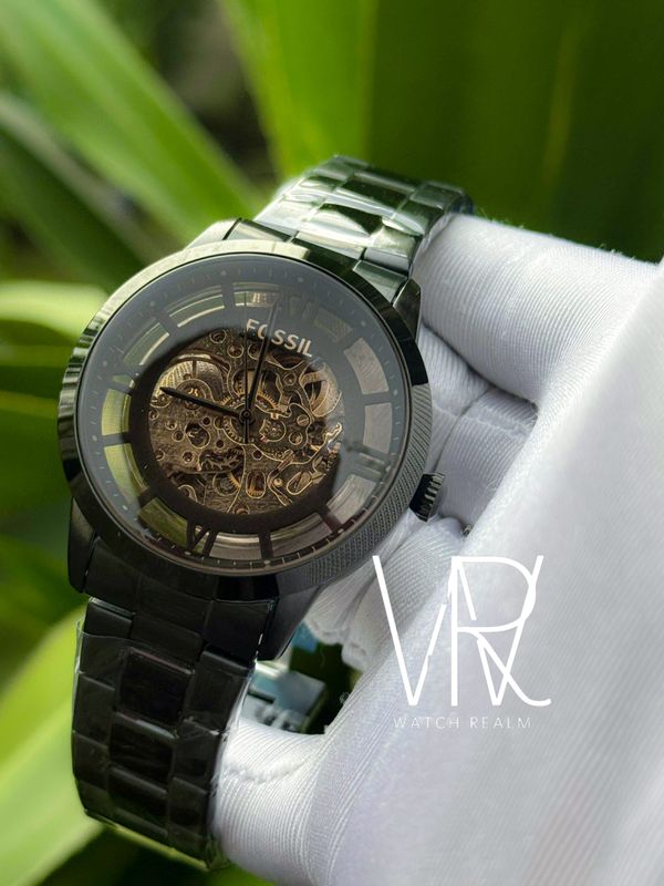FOSSIL AUTO BLACK CHAIN BROWN GLASS