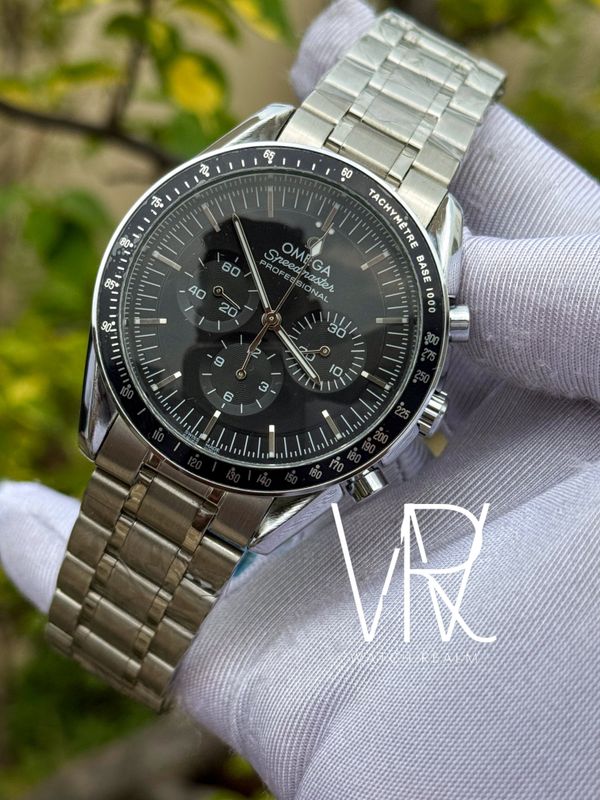 OMEGA CHRONO SILVER CHAIN BLACK DIAL