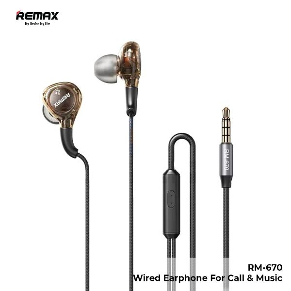 Remax RM-670 Wired Earbuds In-Ear Headphones Stereo Sound Quality Transparent Design Earphones For All 3.5mm Jack Devices