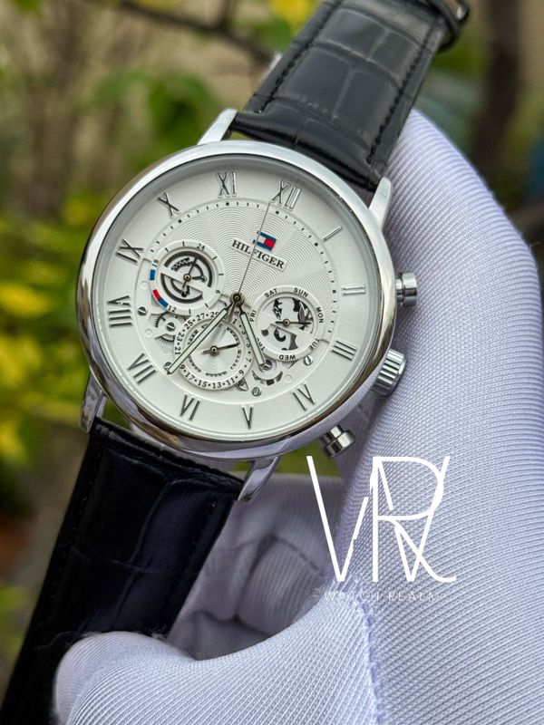 HILFIGER BLACK BELT WHITE DIAL