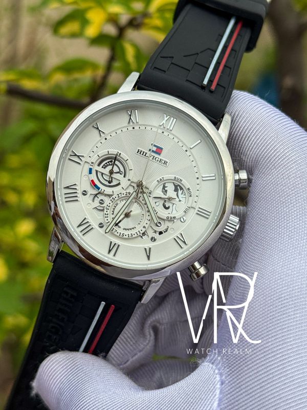 HILFIGER BLACK BELT WHITE DIAL