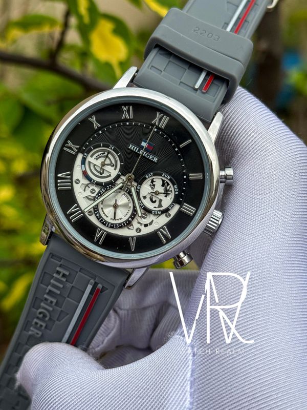 HILFIGER GREY BELT BLACK DIAL