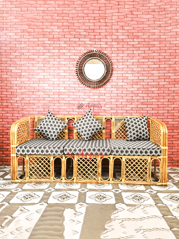 Rattan Three Seater Sofa with Foam