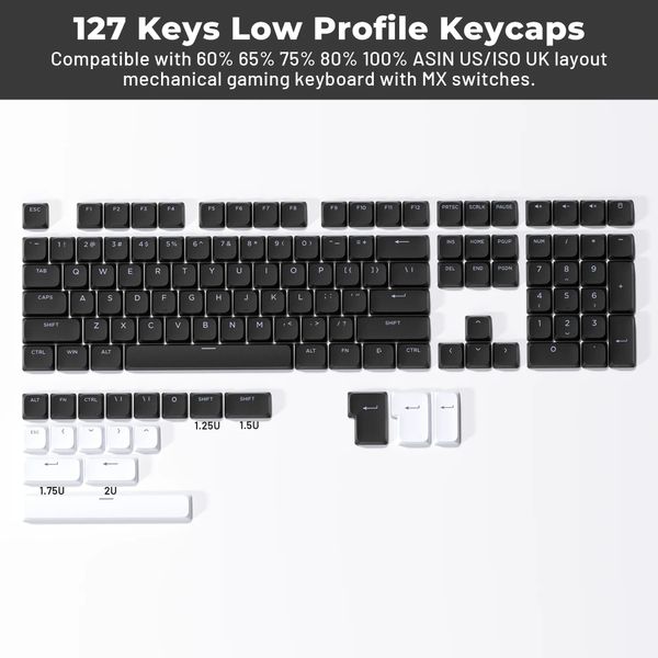 XVX Low Profile Black ShineThrough Double Shot PBT Keycaps