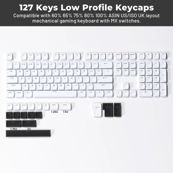 XVX Low Profile White ShineThrough Double Shot PBT Keycaps