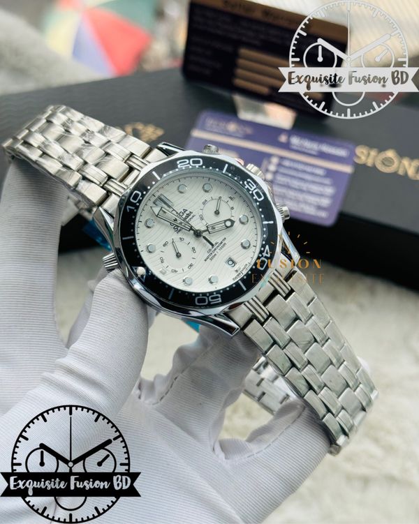 Omega Chronograph Silver White Dial Quartz Watch (AA Grade)