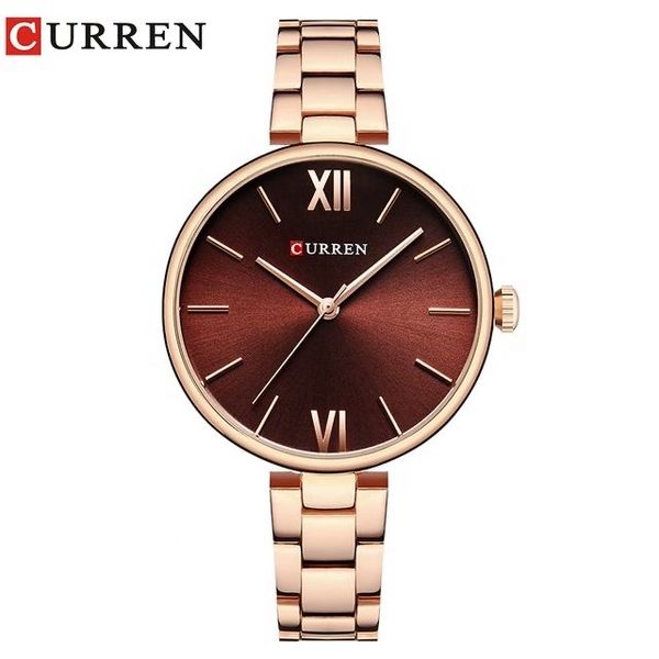 Curren 9017 Ladies Chain Watch- Coffe Dial- Rose Golden Bezel- Rose Golden Chain- TF Code CR451CF
