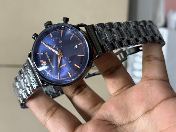 ARMANI CHAIN OVAL SIMPLE BLUE DIAL ROSE GOLD DIGITS