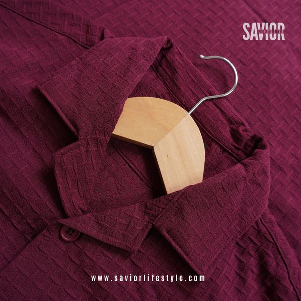 Maroon Color Drop Shoulder Cuban Summer Shirt