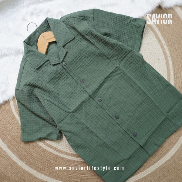 Light Olive Color Drop Shoulder Cuban Summer Shirt