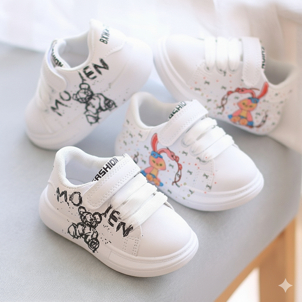 Baby White Cartoon Sneakers with Easy Velcro Closure Sneakers (1.5 to 3.5 years) for yours ANGEL