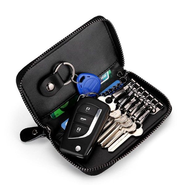 KroyShala Leather Key Ring Wallet – Black Key Holder Pouch Box for Men & Women – Durable Money Bag Style Organizer