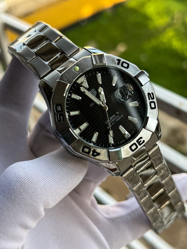 Tag Aquaracer Chain Silver Black Dial Strip