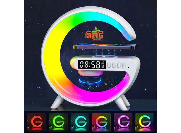Smart Table Lamp with Wireless Charger, App Control,Sunrise WakeUp Light, RGB Lamp, Clock, Alarm, Mini Bluetooth Speaker, Dimmable Night Light Lamp Alarm Clock G63