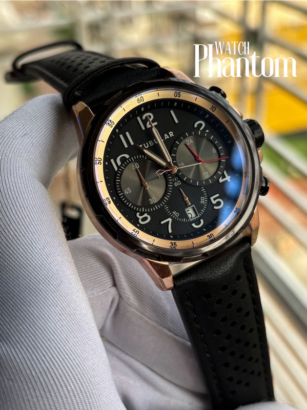 Tubular Authentic Chrono Belt Black RG Bezel Black Dial White Digit