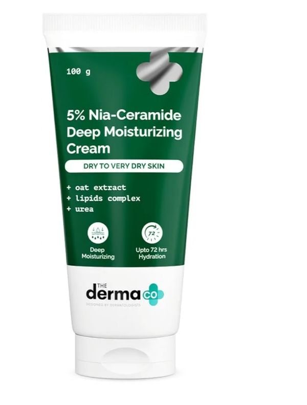 The Derma Co 5% Nia-Ceramide Deep Moisturizing Cream | 5% Niacinamide & Ceramide | 72hrs.Hydration | Urea, Lipids & Oat Extracts | Moisturizer for Dry to Very Dry Skin-100g