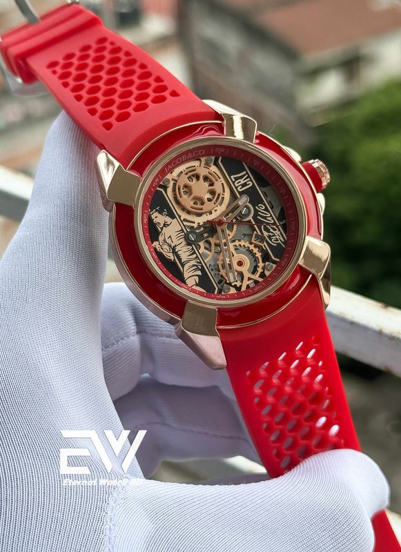 JACOB & CO CR7 QUARTZ ROSE GOLD CASE RED BELT