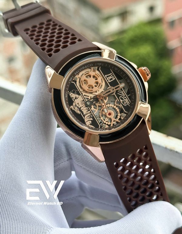 JACOB & CO CR7 QUARTZ ROSE GOLD CASE BROWN BELT