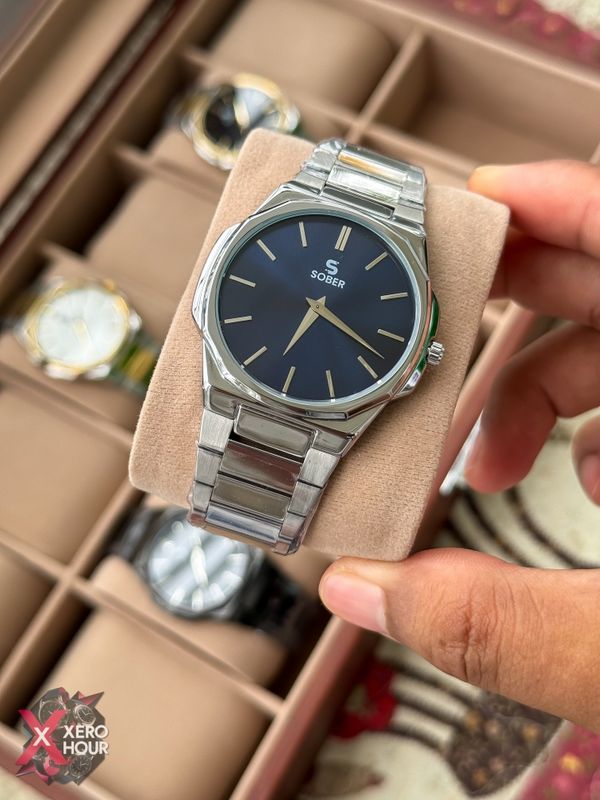 Sober Hexagon (7666 series)|6.6mm slim | Silver Body Blue Dial