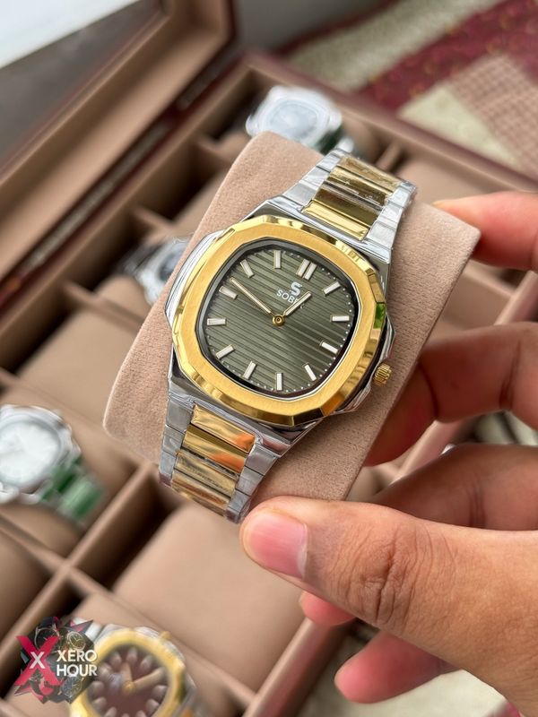 Sober patek Shape (2668 Model) |  6.6mm Slim | Dual Tone with Olive Dial