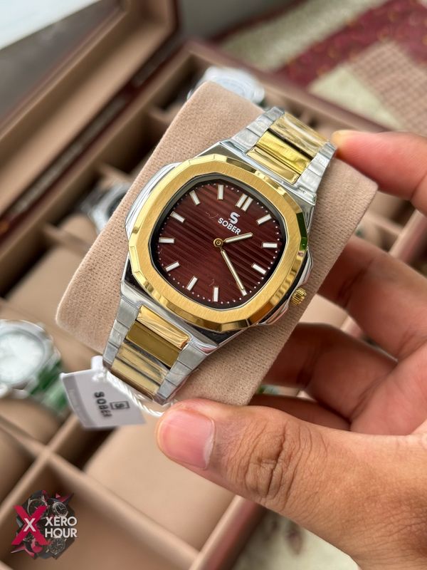 Sober patek Shape (2668 Model) | 6.6mm Slim | Dual Tone Maroon Dial